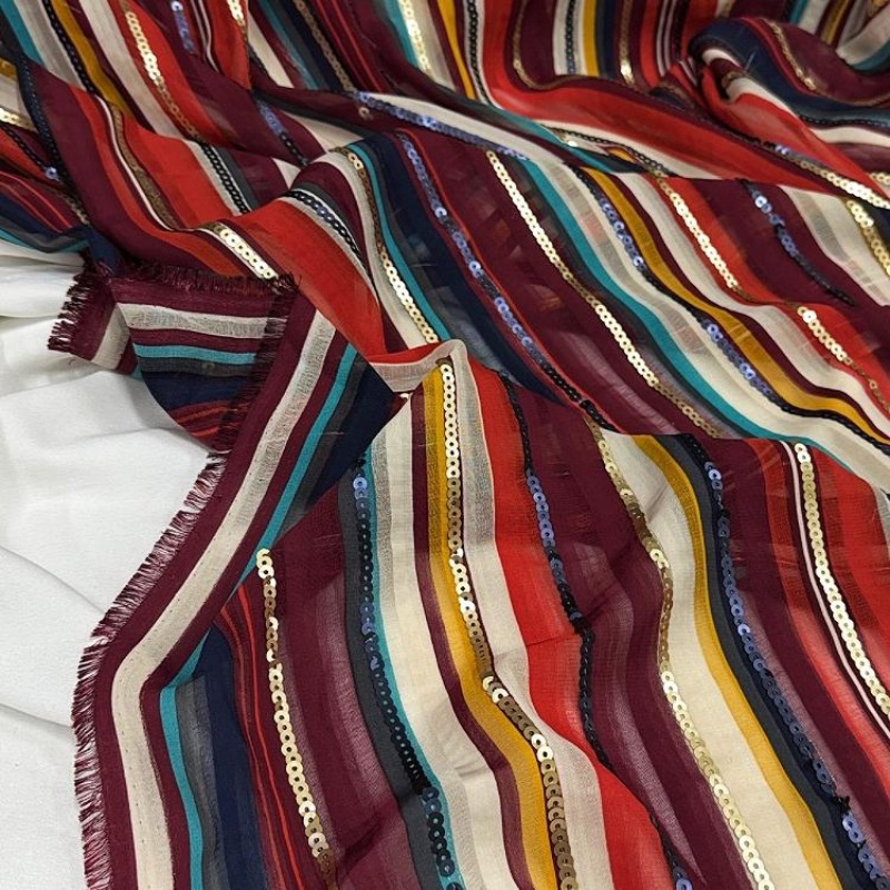 Ethnic Fashion Design - الملونة مخطط مطرز الترتر النسيج العرقية