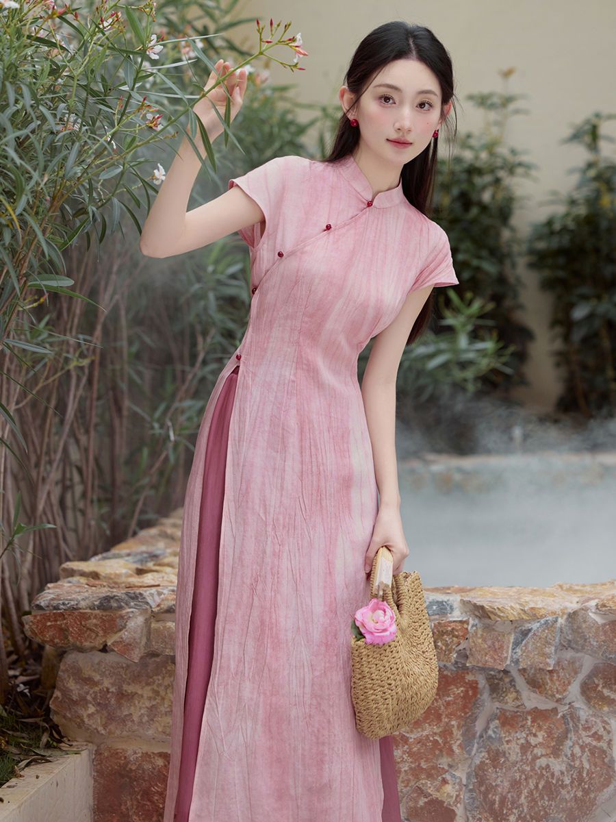 Ao Dai Vietnam Dress - فستان طويل كلاسيكي مع بنطال للنساء