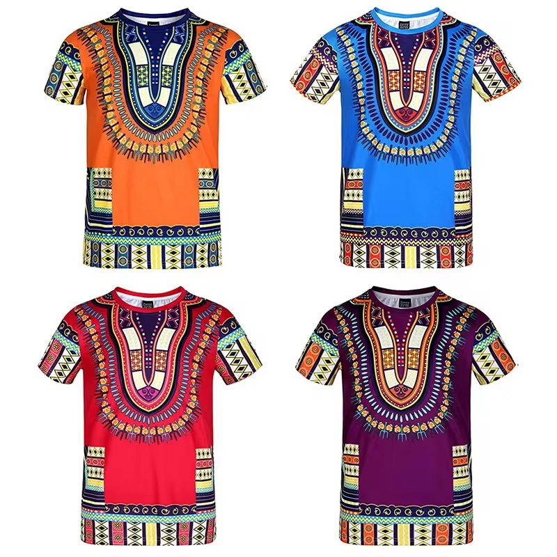 Dashiki Shirt Men - الصيف Harajuku ثلاثية الأبعاد طباعة الأفريقية