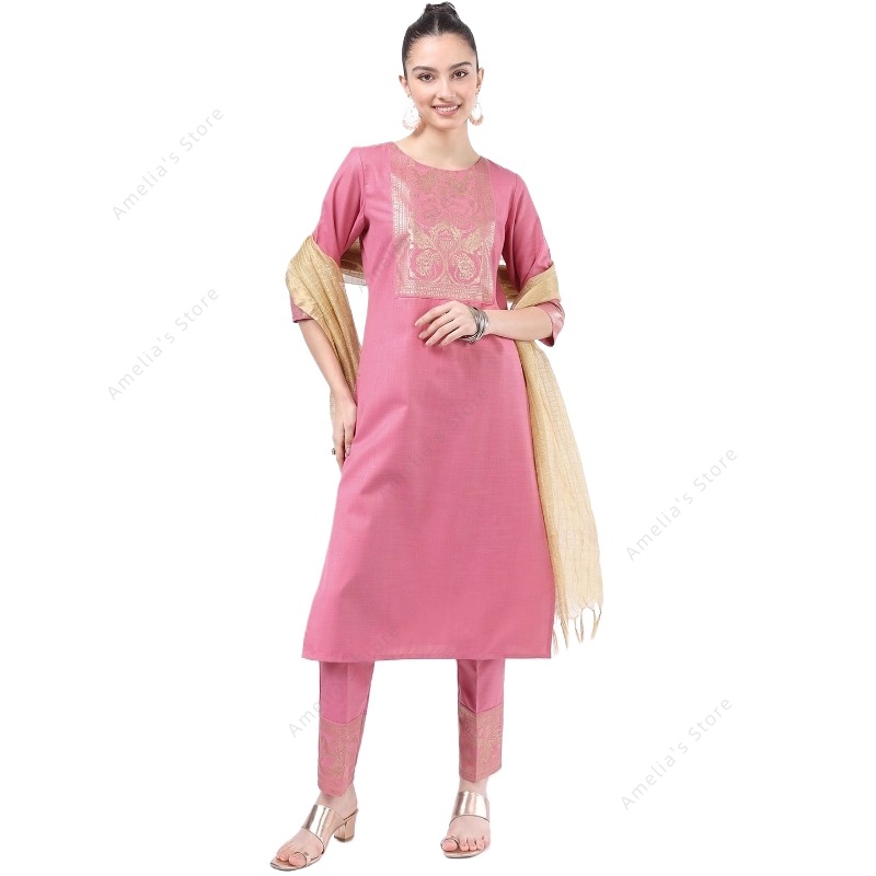 Salwar Kameez Set - طقم كورتا وردي نسائي هندي/باكستاني مكون