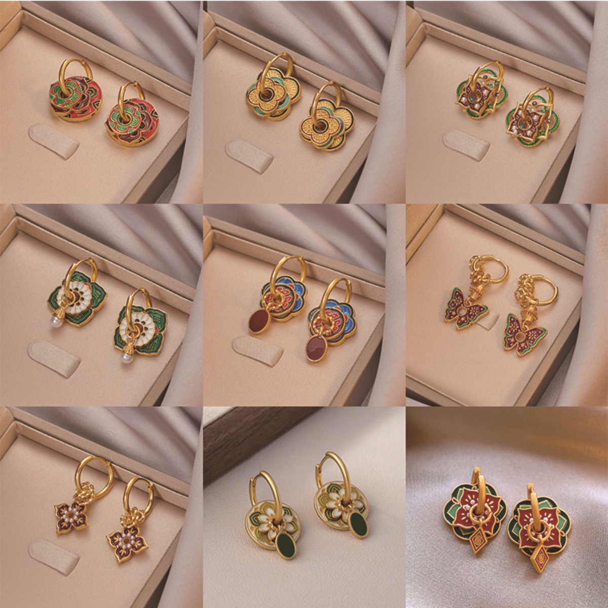 Ethnic Fashion Way - العرقية الصينية الملونة المينا أقراط للنساء