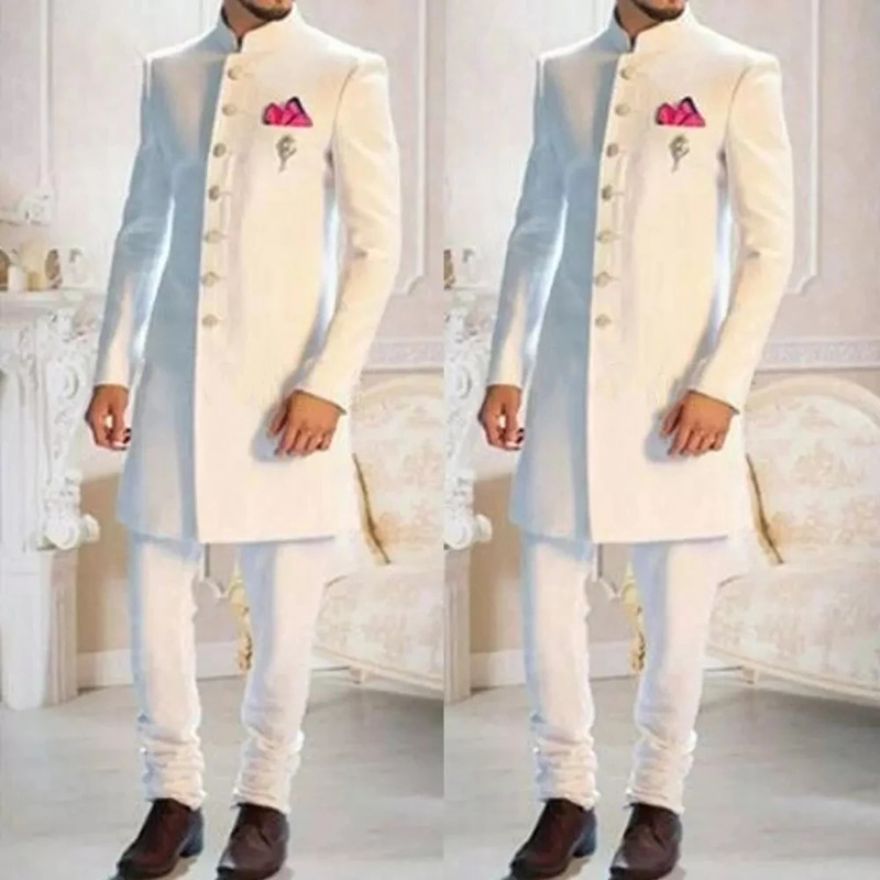 Fashion Ethnic Wear For Men - تصميم الأزياء الأبيض الوقوف طوق واحدة