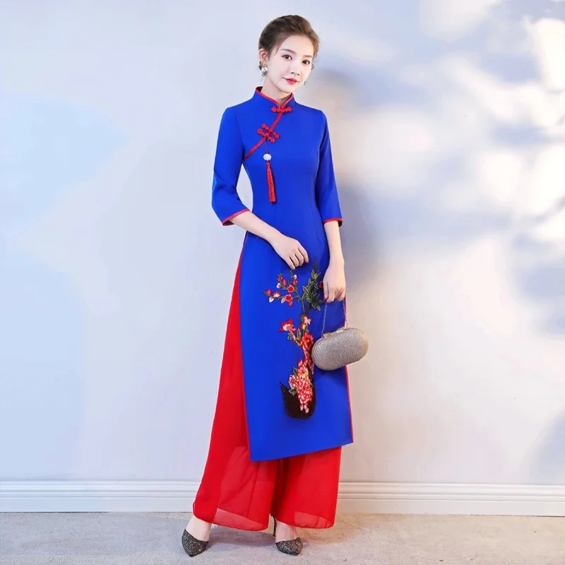 Ao Dai Vietnam Dress - طقم فستان أوداي تشيونغسام فيتنامي تقليدي