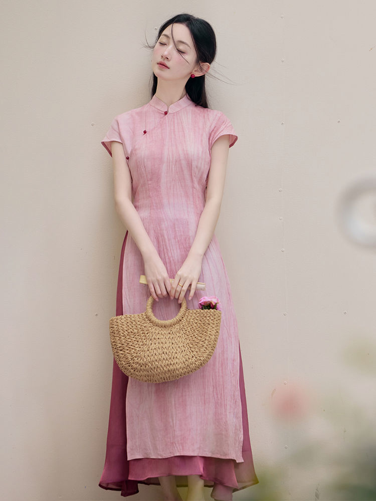 فستان طويل كلاسيكي مع بنطال لل - مراجعة Ao Dai Vietnam Dress وسعره