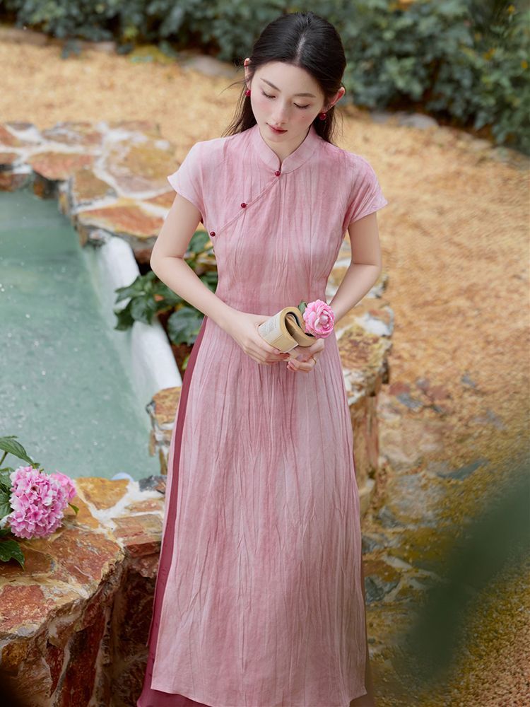 فستان طويل كلاسيكي مع بنطال لل - مراجعة Ao Dai Vietnam Dress وسعره