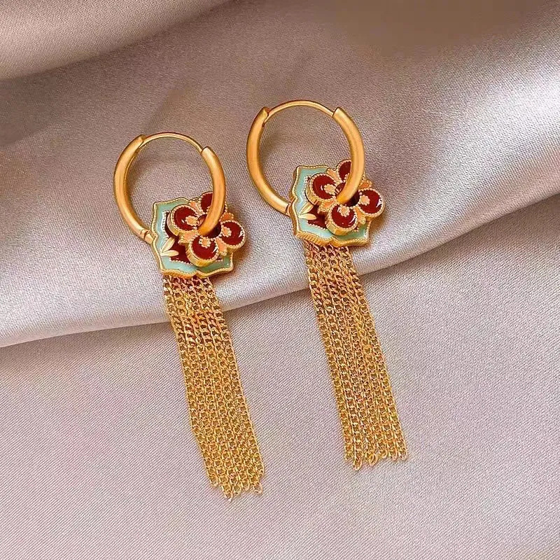 أقراط شرابة ذهبية على شكل زهرة - مراجعة Ethnic Fashion Way وسعره
