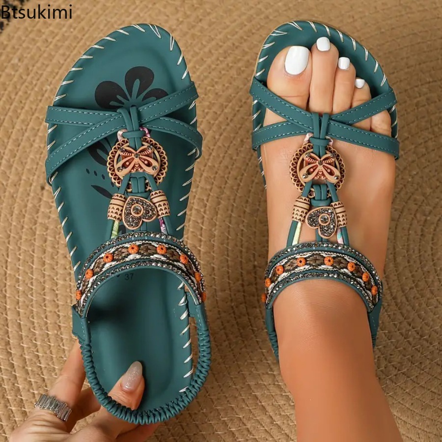 صنادل نسائية بوهيمية للشاطئ وا - مراجعة Ethnic Fashion Women وسعره