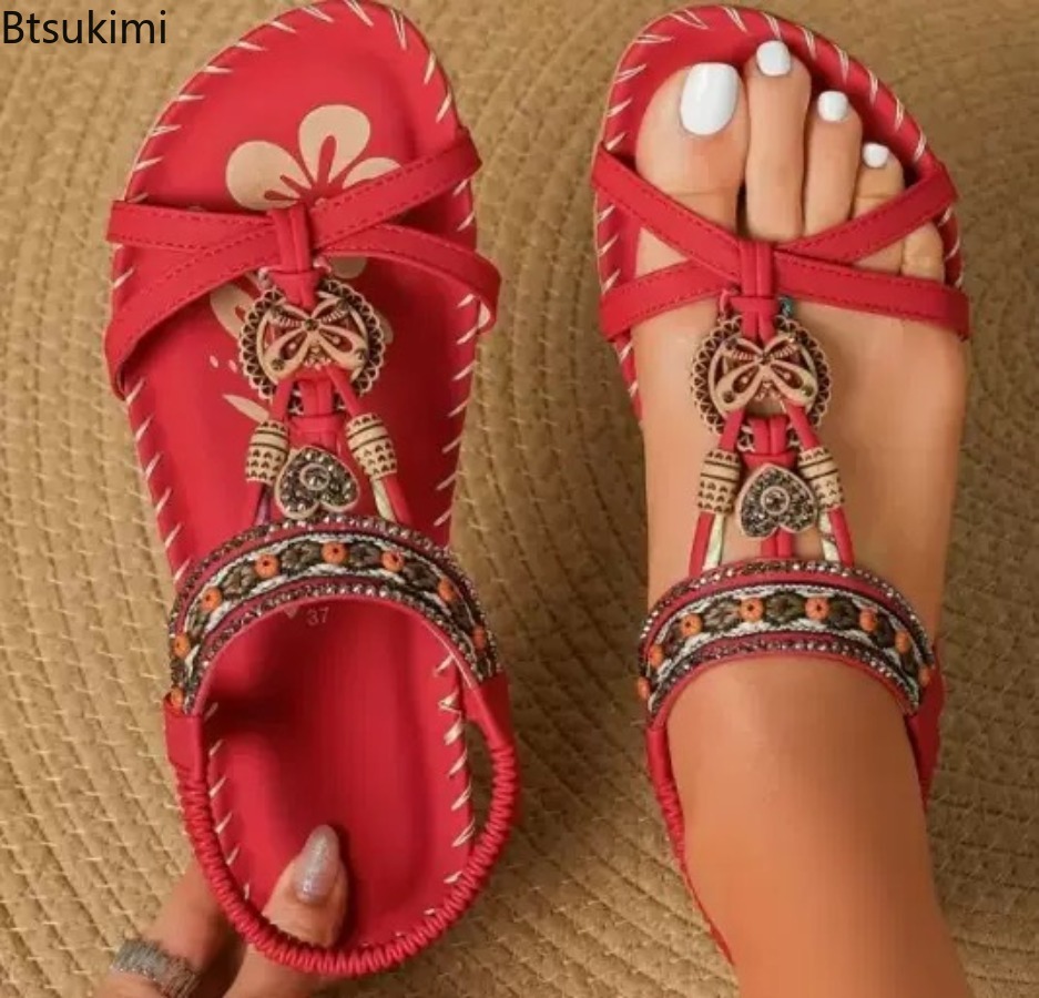 صنادل نسائية بوهيمية للشاطئ وا - مراجعة Ethnic Fashion Women وسعره