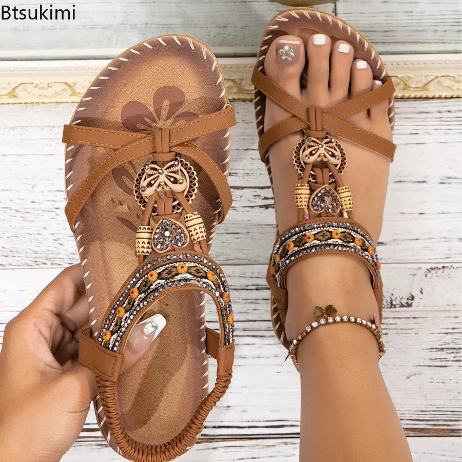 صنادل نسائية بوهيمية للشاطئ وا - مراجعة Ethnic Fashion Women وسعره
