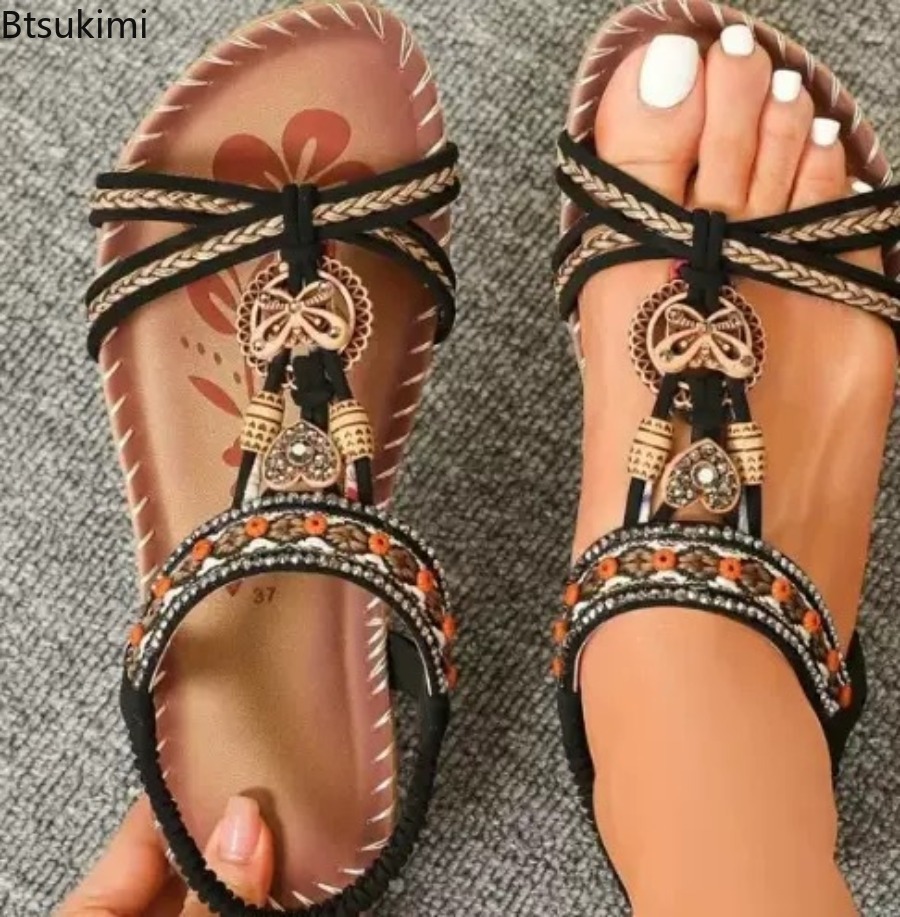 صنادل نسائية بوهيمية للشاطئ وا - مراجعة Ethnic Fashion Women وسعره