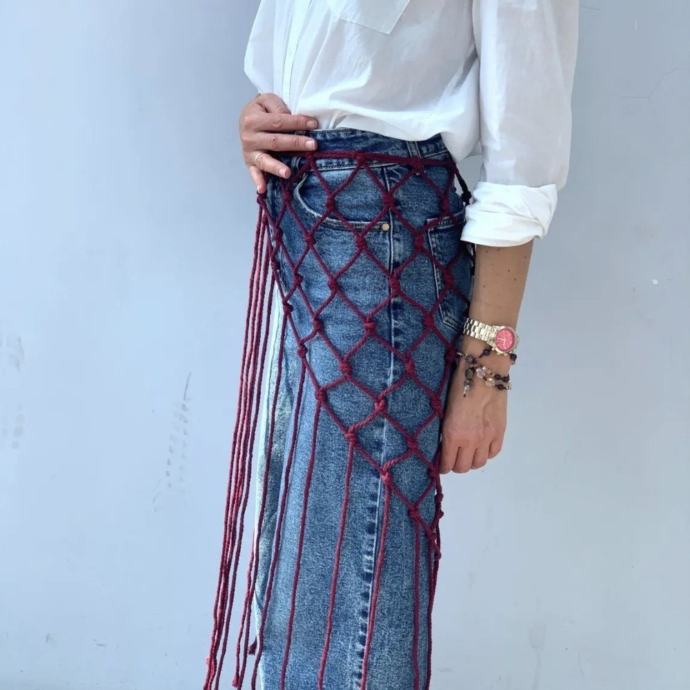 شال بوهيمي شبكي مزين بشراشيب،  - مراجعة Ethnic Fashion Design وسعره